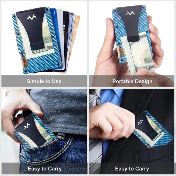 Carbon Fiber Wallet, RFID Blocking Aluminum Metal Wallet Money Clip, Card Holder - Picture 6 of 6